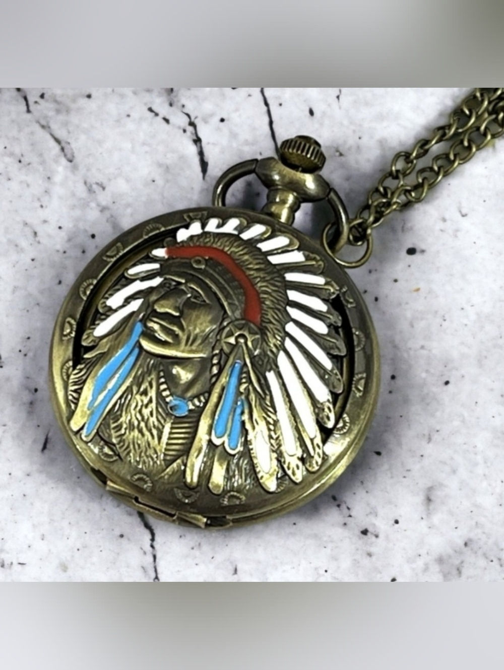 New Native American Chief Quartz pocket watch See Both Choices Available